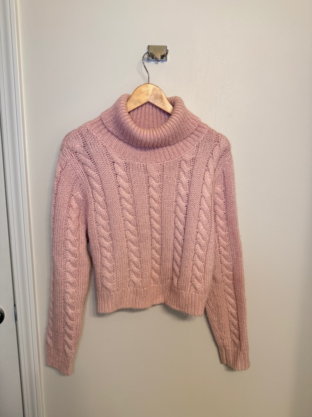 Cozy Cable Knit Turtleneck Sweater - Soft Pink